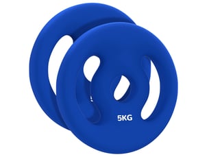 Lot de 2 disques de musculation 5kg, alésage 30 mm, poids bleus avec poignées pour fitness