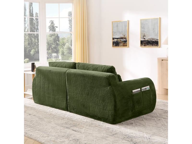  Canapé 2 places en fausse fourrure verte avec ports usb, poche latérale - cosy, moderne et compact  - Conforama D
