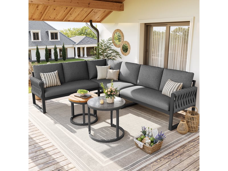  Salon de jardin modulable 6 places gris - coussins déhoussables, assises réglables  - Conforama B