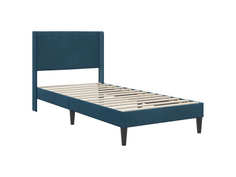  Lit simple- lit adulte -  cadre de lit avec tête de lit bleu 100 x 200 cm velours  - Conforama B