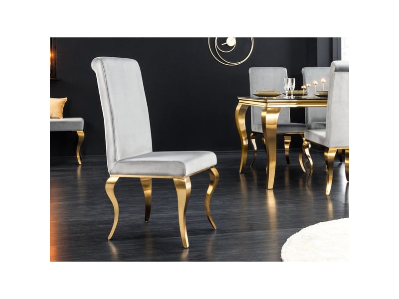  Lot de 2 chaises velena gris et doré – velours, haut dossier et pieds galbés  - Conforama D