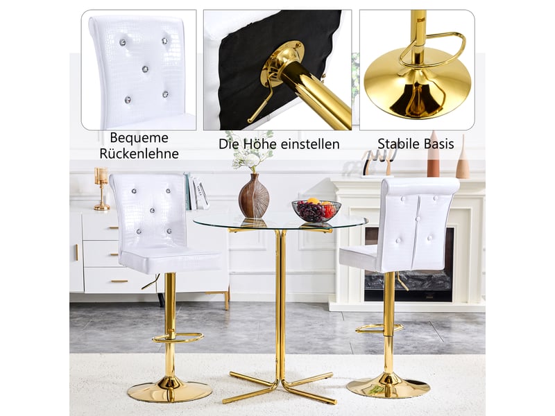  Chaises de salle à manger lot de 2 effet crocodile - lpospi - boutons cristal, assise rembourrée, pvc - blanc  - Conforama E