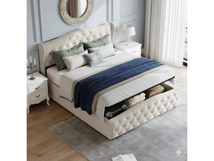 Lit coffre 140x200 cm <strong>SANS MARQUE</strong>  <strong></strong> coloris beige