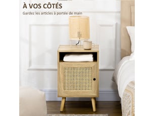 Table de chevet table de nuit avec placard porte cannage et niche design vintage naturel 39 x 35 x 60 cm