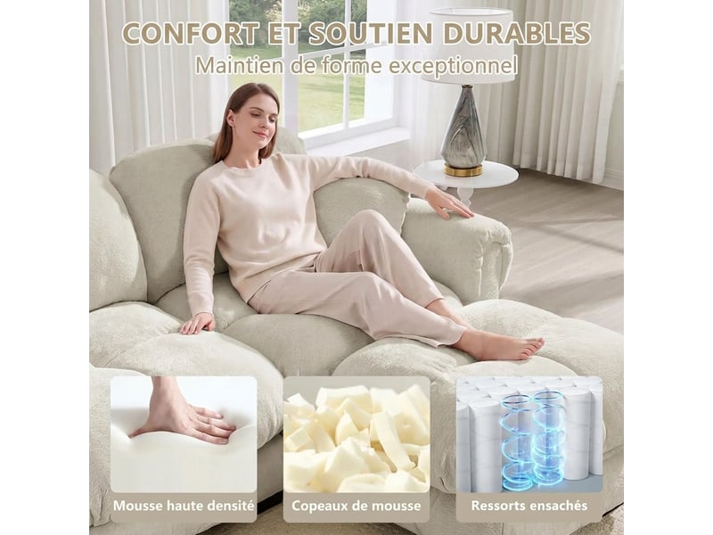  Canapé d'angle 4 places en l modulable avec ottomane mobile 330 x 149 x 90 cm assise matelassée  - Conforama E