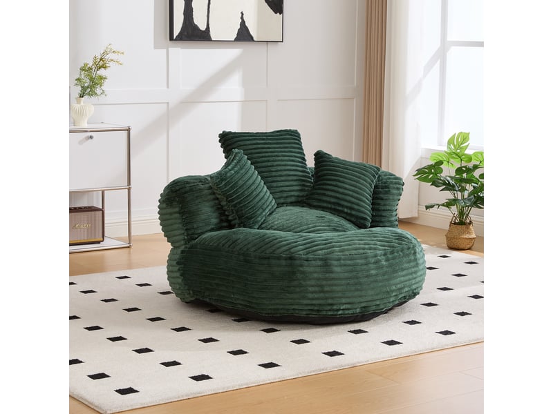  Fauteuil inclinable - à dossier haut - avec 3 coussins - résistant et confortable - velours côtelé - vert  - Conforama C