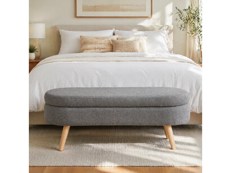  Banc de lit coffre 110x40x42 cm, rangement, banc d'entrée, bout de lit, pour chambre, salon ou couloir, chenille, gris  - Conforama B