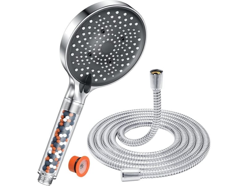 Pommeau de duche avec tuyau 1,5m, pommeau de douche economie deau, pommeau de douche anti calcaire grand (⌀130mm), pommeau, chrome - Conforama E