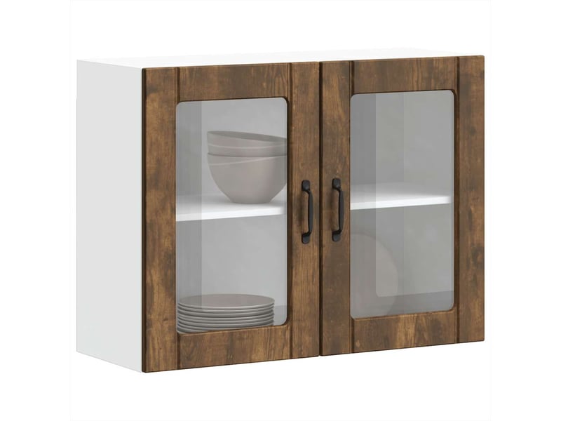  Armoire murale de cuisine avec porte vitrée lucca chêne fumé bois d'ingénierie shl7340  - Conforama E