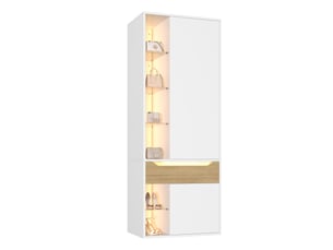 Armoire blanche avec vitrine led 75 × 50 × 200 cm, penderie et tiroir