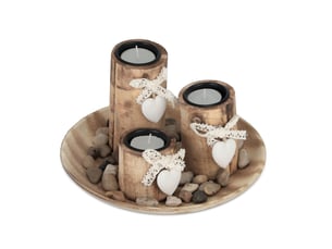 Lot de 3 bougeoirs vintage avec soucoupe déco ambiance cosy unique 40 x 20 x 10 cm en bois de pin naturel 13_0011900