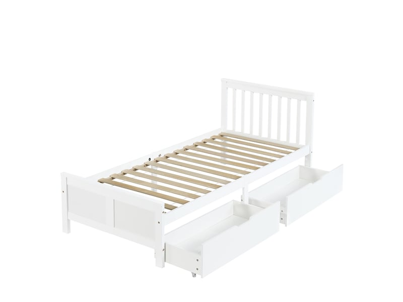  Lit simple en pin blanc, 90x200 cm, avec tiroirs de rangement, pour adolescent et adulte  - Conforama E