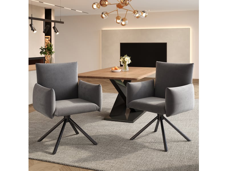  Lot de 6 chaises de salle à manger pivotantes en velours gris  - Conforama D