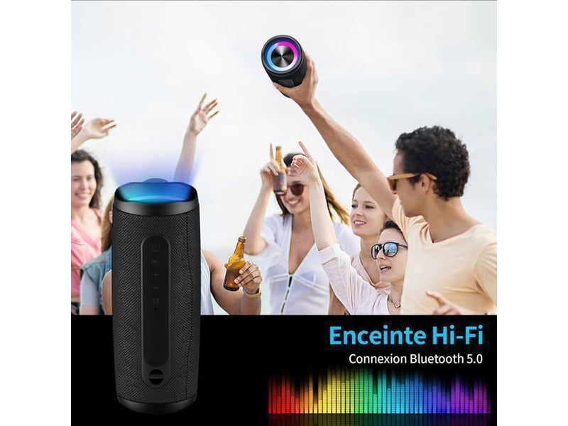  Enceinte bluetooth portable 10w stéréo avec subwoofer rgb ipx5 type-c autonomie 15h  - Conforama E