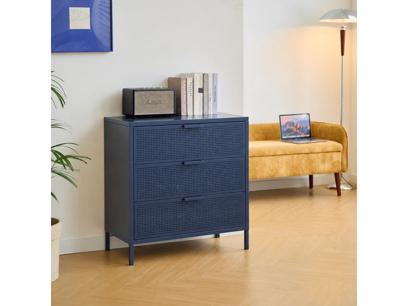  Nordlys - commode chambre scandinave metal 3 tiroirs rangement metal bleu  - Conforama C