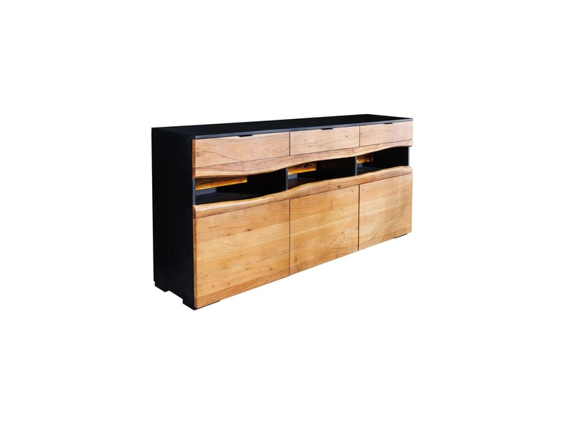  Buffet nairobi 180 cm en bois d'acacia marron et noir – 3 portes, 3 tiroirs et led intégrée  - Conforama A