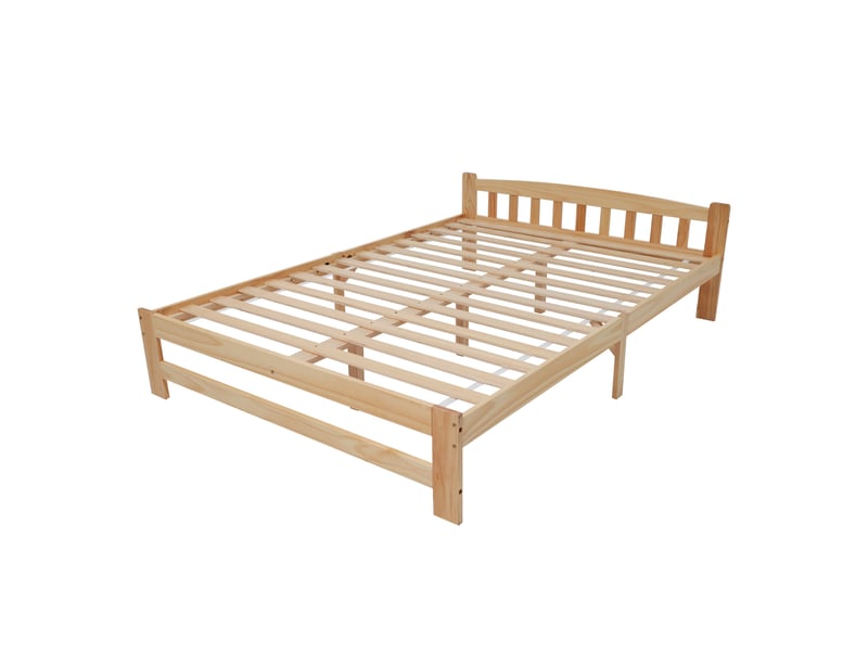  Lit futon en bois massif, lit double, lit en bois massif naturel avec tête de lit et sommier à lattes, lit enfant, lit adulte, naturel, 140 x 200 cm  - Conforama E
