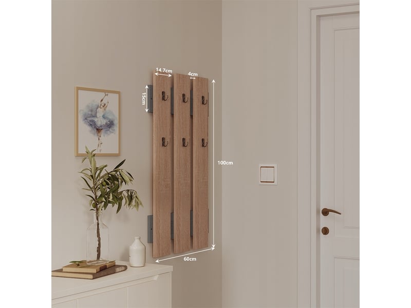  Porte-manteau mural en chêne sonoma avec poignées, style loft scandinave  - Conforama E