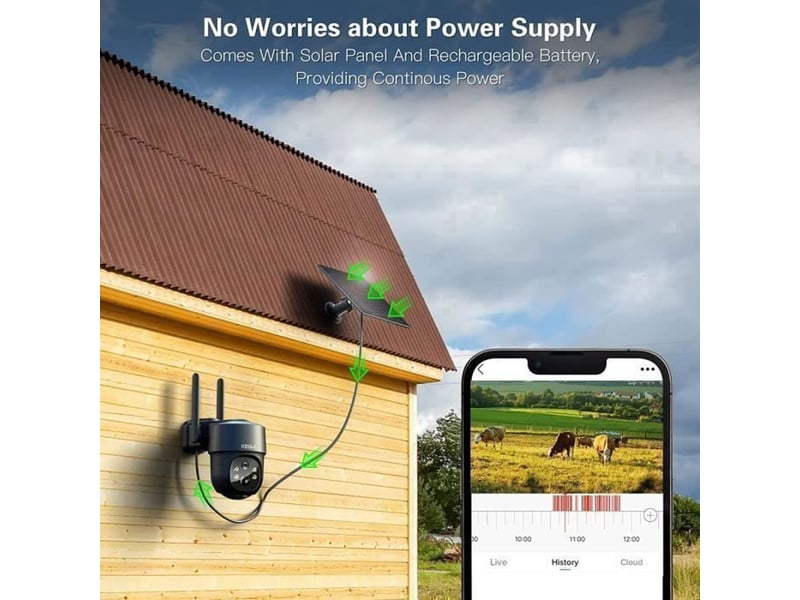  Camera surveillance solaire 4g lte 2k noire vision nocturne pir audio bidirectionnel  - Conforama C