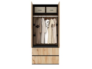 Armoire penderie 90 x 50 x 200 cm bicolore, mdf et panneaux de particules, 2 portes et 2 tiroirs