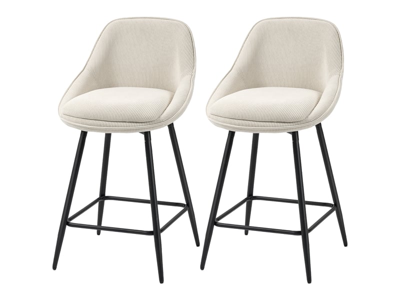  Ensemble 2 tabourets bar velours côtelé, pieds acier, rembourrés, îlot cuisine, salle à manger, crème.  - Conforama B