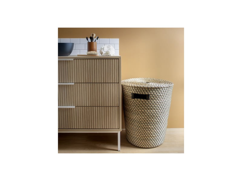 Panier à linge phuket en jonc de mer naturel tressé noir 41,5 x 41,5 x 49 cm 62861 - Conforama E