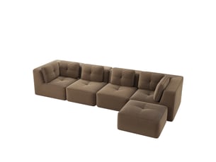 Canapé modulable, canapé 4 places – en velours tricoté, base antidérapante, assise profonde, sans montage, marron, sans cadre