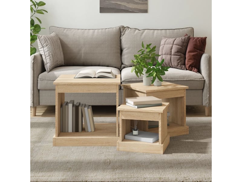  Tables basses 3 pcs | table de salon chêne sonoma bois d'ingénierie  - Conforama B