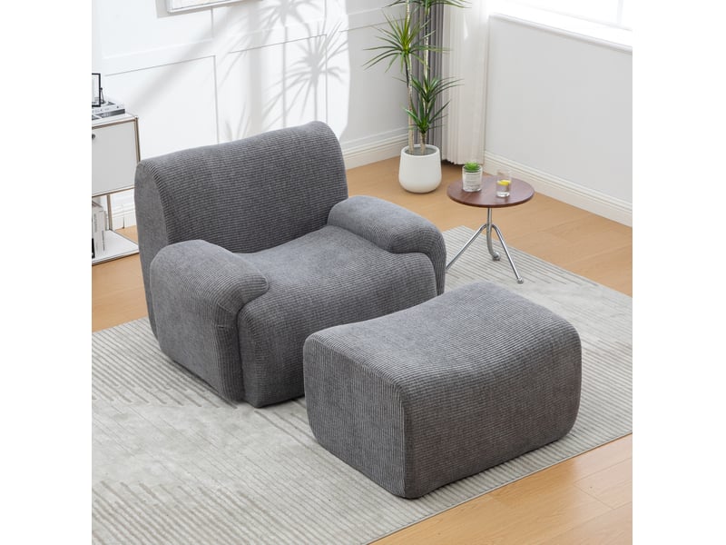 Fauteuil tcqpz avec repose-pieds en chenille gris 113 x 94 x 78,5 cm 1 place sans montage emballage sous vide - Conforama B