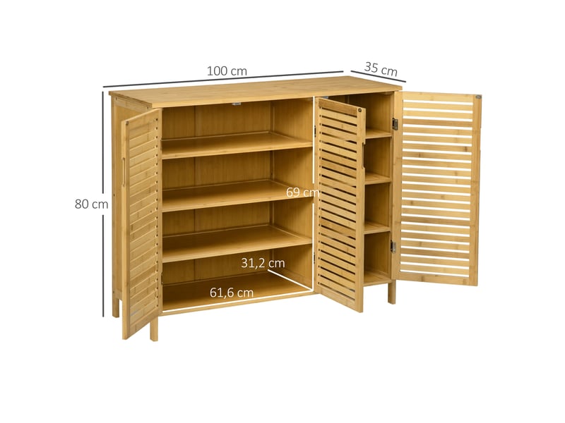 Meuble à chaussures 3 portes en bambou 100 x 35 x 80 cm  - Conforama C