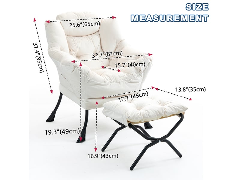  Fauteuil relax avec repose-pieds pliable et poche latérale, blanc cassé, soutien de la nuque pour se détendre  - Conforama C