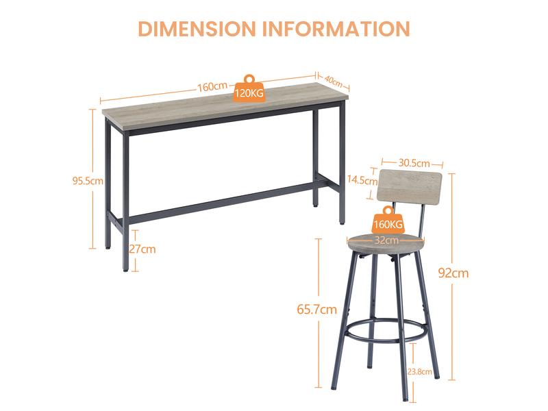  Ensemble table et chaises de bar avec 1 table et 3 tabourets  - pieds réglables - panneau de particules et acier - noir et gris  - Conforama D