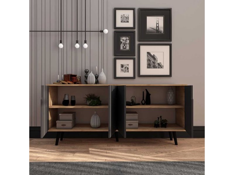  Buffet 4 portes en aggloméré latina modern anthracite et chêne  - Conforama C