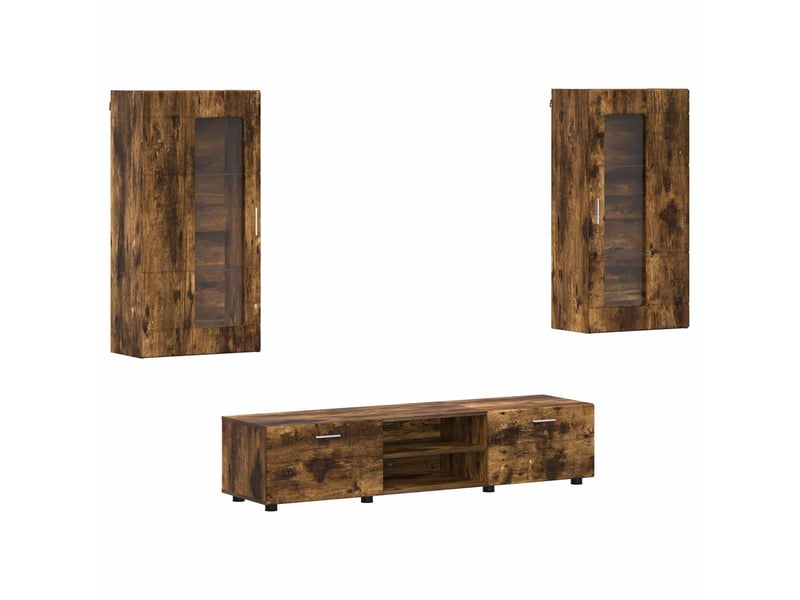  Ensemble meuble tv - banc tv - meuble de rangement florin 3 pcs chêne fumé bois d'ingénierie  - Conforama A