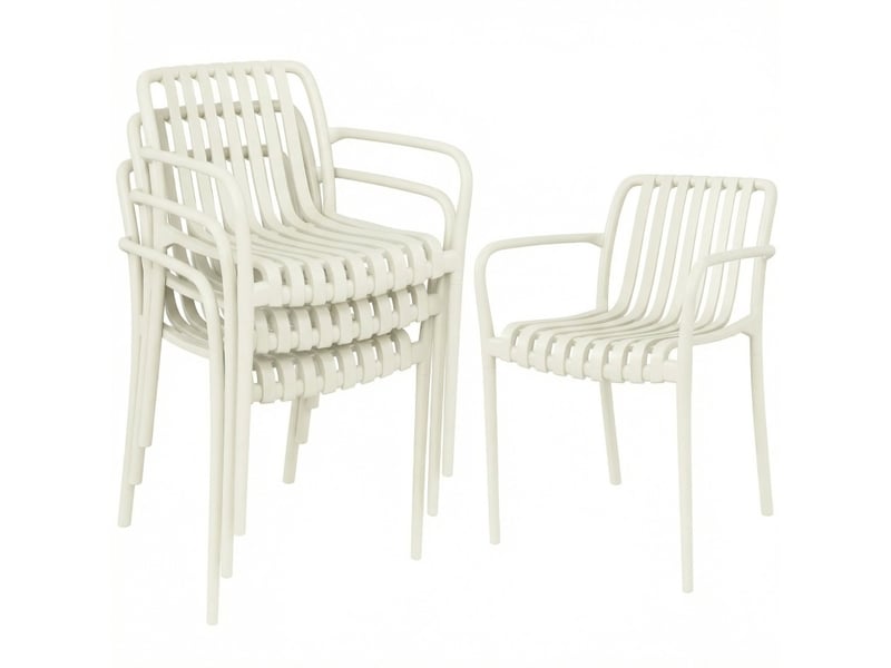  Lot de 4 chaises de jardin empilables en pp avec accoudoirs, blanc crème  - Conforama A