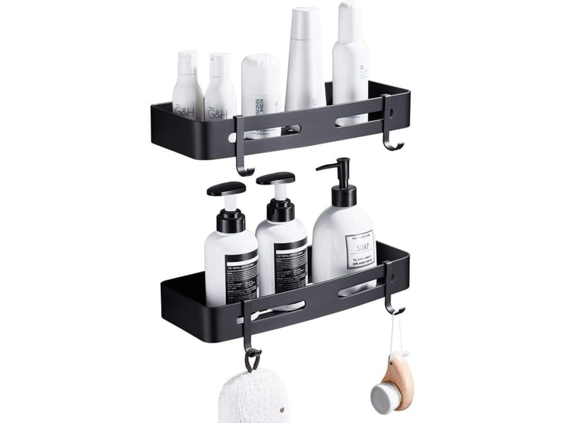 Geruike étagère douche angle 2 niveaux noir auto-adhésive, rangement antirouille pour sdb - Conforama A