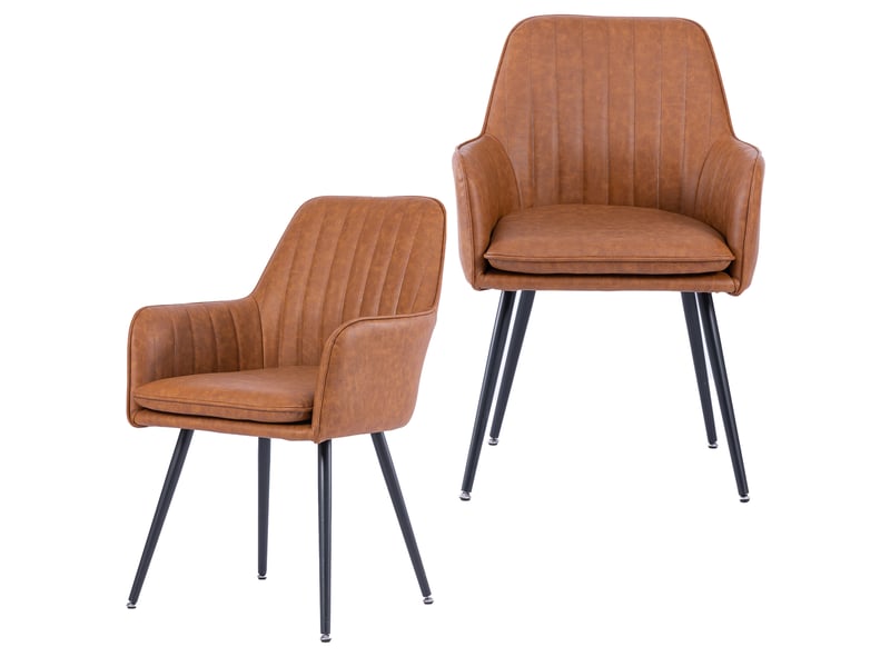  Lot de 2 chaises de salle à manger marron avec accoudoirs et pieds en métal  - Conforama A