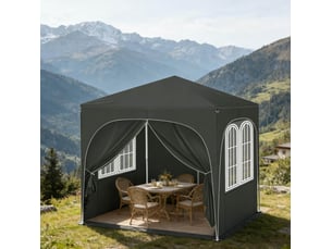 Tonnelle pliante 200 x 200 cm grise en métal et tissu oxford, 4 parois amovibles pour extérieur