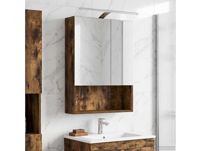  Armoire miroir de salle de bain, cabinet de salle de bain chêne fumé 50 x 14,5 x 70 cm cf65152  - Conforama D