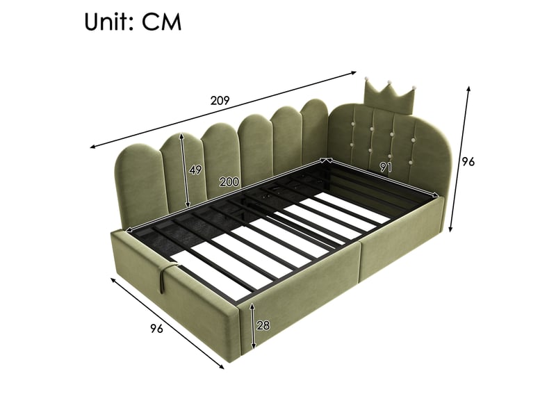  Modenvie lit banquette 90x200 cm - rangement hydraulique, structure reversible, sans matelas - vert  - Conforama C