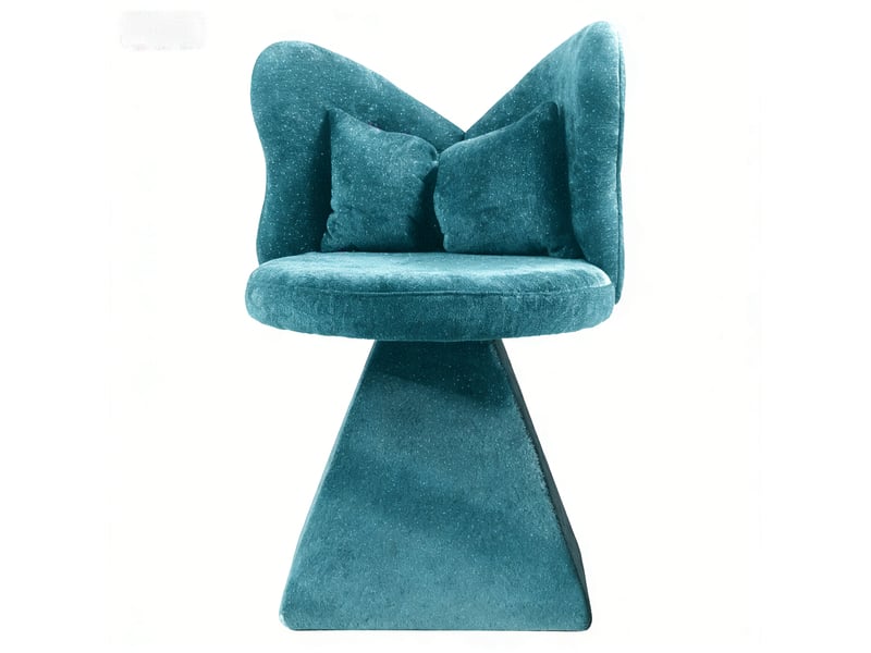 Fauteuil pivotant bleu, dossier papillon, chaise coiffeuse et accent pour chambre salon - Conforama A
