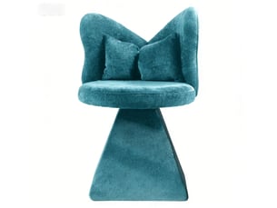 Fauteuil pivotant bleu, dossier papillon, chaise coiffeuse et accent pour chambre salon