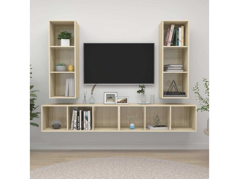  Lot de 4 meuble tv mural, meuble tv suspendu chêne sonoma bois d'ingénierie shl86110  - Conforama B