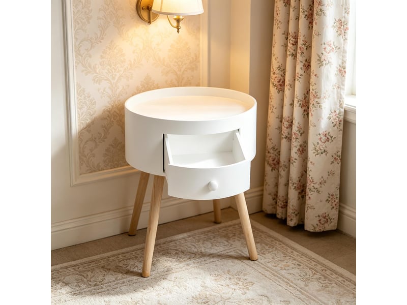  Table d’appoint ronde avec tiroir, meuble de rangement compact, design moderne  - Conforama D