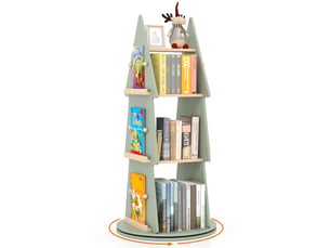 Bibliothèque rotative en forme d'arbre, bibliothèque enfant avec coins arrondis, surface lisse, base antidérapante, etagère enfant à 4 niveaux