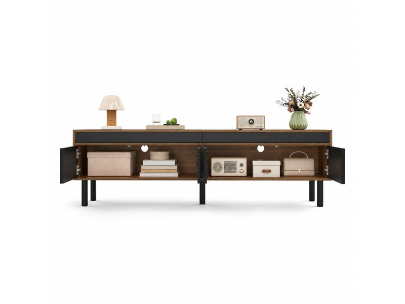  Meuble tv modenvie 170 x 38 x 47 cm 4 portes sans poignées noir et naturel  - Conforama A