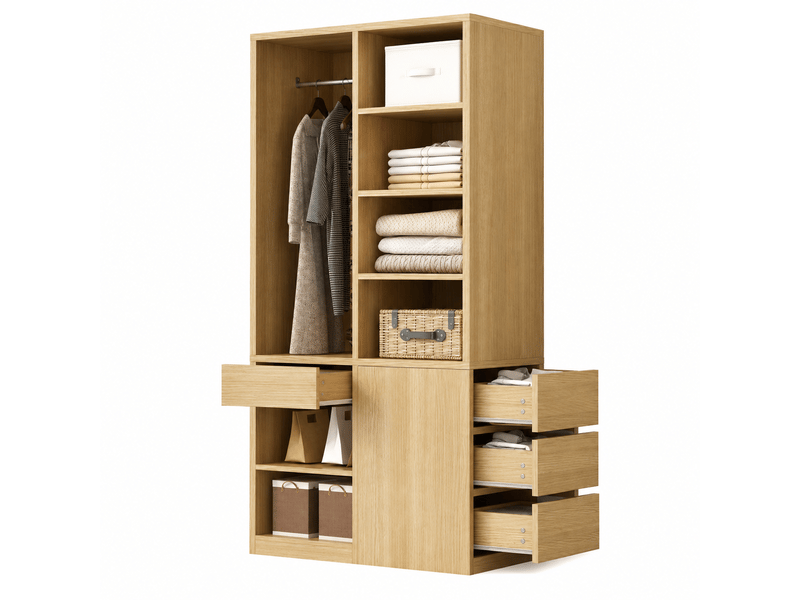  Armoire 70x50x170 cm, penderie, étagères ouvertes, tiroirs et grand rangement, contreplaqué et mdf, blanc et bois OMNIGLINT TRADING LTD - Conforama A