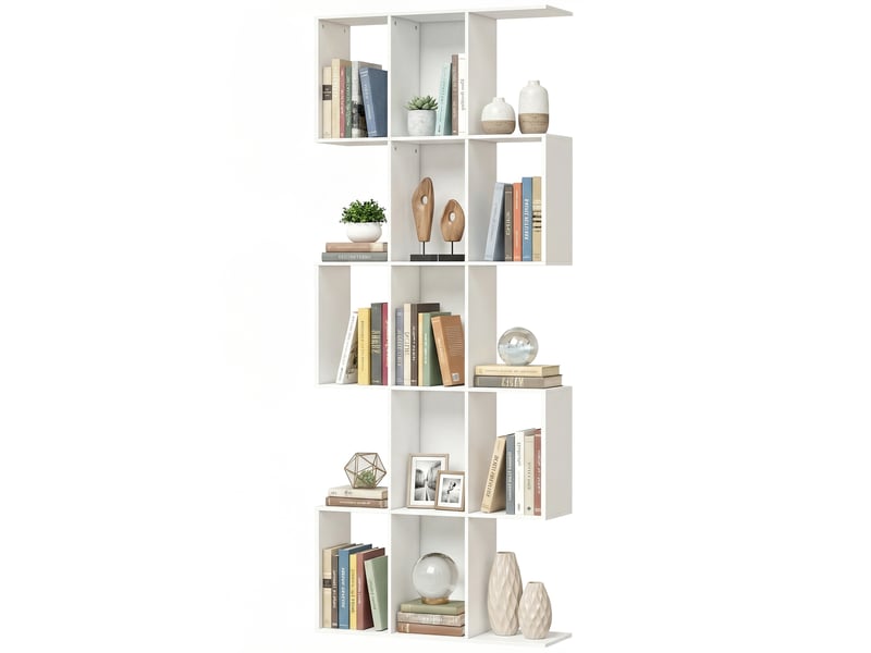  Bibliothèque en forme de s à 5 niveaux pour salon, chambre, bureau, 80 x 24 x 200 cm, blanche  - Conforama B