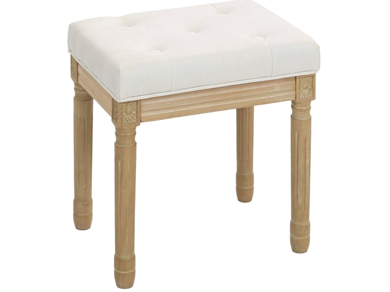  Tabouret repose-pieds 42 x 32 x 46,5 cm beige en polyester, assise capitonnée style campagne  - Conforama A