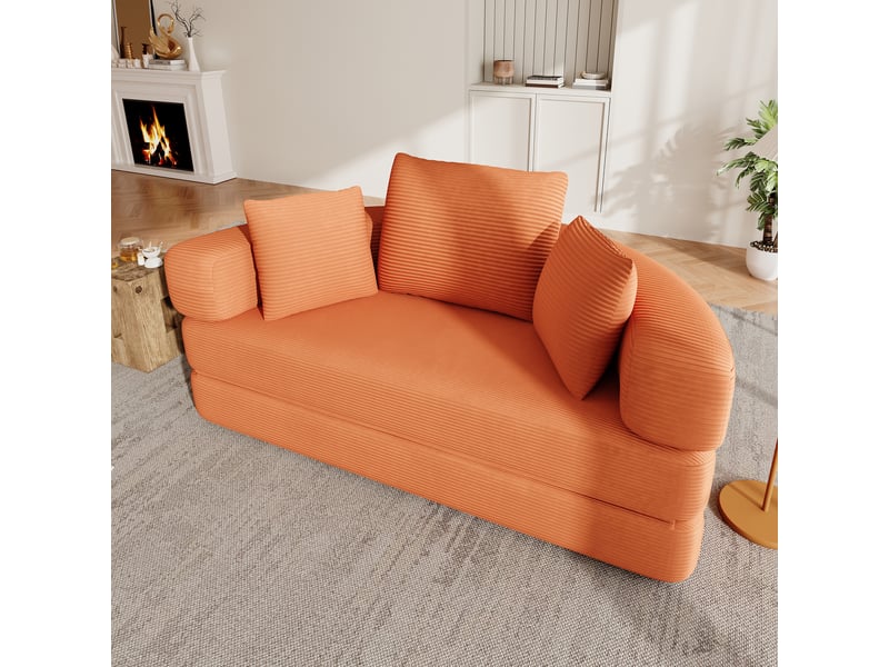  Canapé convertible 2 places en velours côtelé, 2-en-1, lit ovale 173×176 cm, sans montage, 3 coussins inclus  - Conforama W